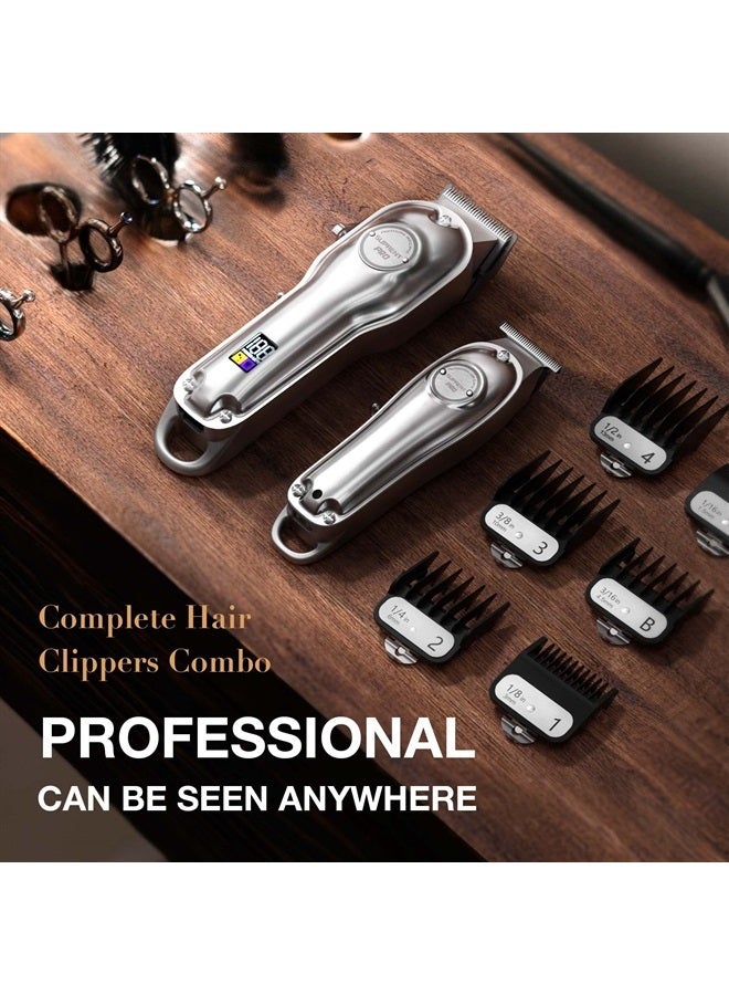 SUPRENT ® PRO Professional Hair Clippers for Men- Hair Cutting Kit & Zero Gap T-Blade Trimmer Combo- Cordless Barber Clipper Set with LED Display for Mens Gifts (Silver) - Image 5