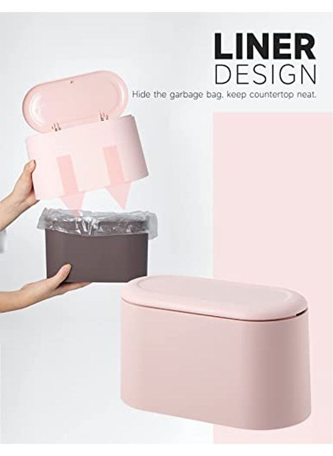 Arabest - Mini Trash Can with Lid - Removable Small Garbage Can, Tiny Plastic Trash Bin, Pop Up Countertop Wastebasket, Counter Garbage Lint Bin for Bathroom,Office,Kitchen,Desk,Coffee Table(Pink) - Image 1