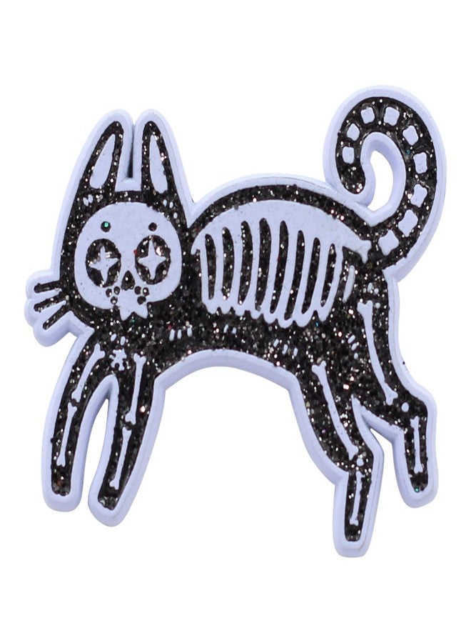 REAL SIC Skeleton Cat Pin - Occult Black Cat Lapel Pin - Halloween Witch Enamel Pin Accessory for Jackets, Backpacks, Hats, Bags & Tops (Black Glitter) - Image 1