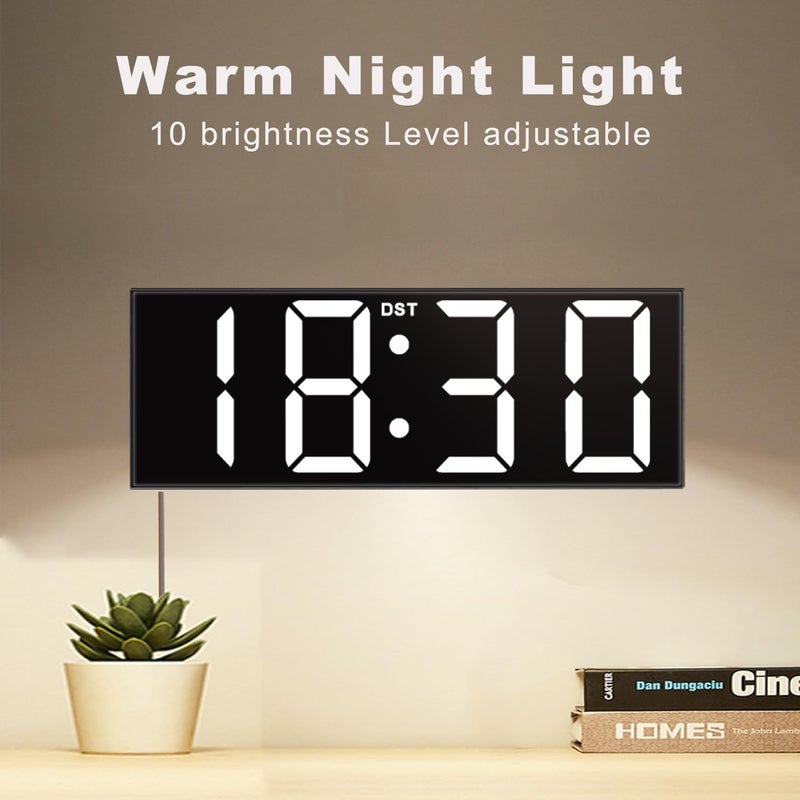 Jall ساعة حائط رقمية كبيرة 12 بوصة من JALL مع جهاز تحكم عن بعد، شاشة LED كبيرة، 8 ألوان RGB، توقيت الصيف، ضوء ليلي لغرفة المعيشة، غرفة النوم، هدية لكبار السن (أسود) - Image 4