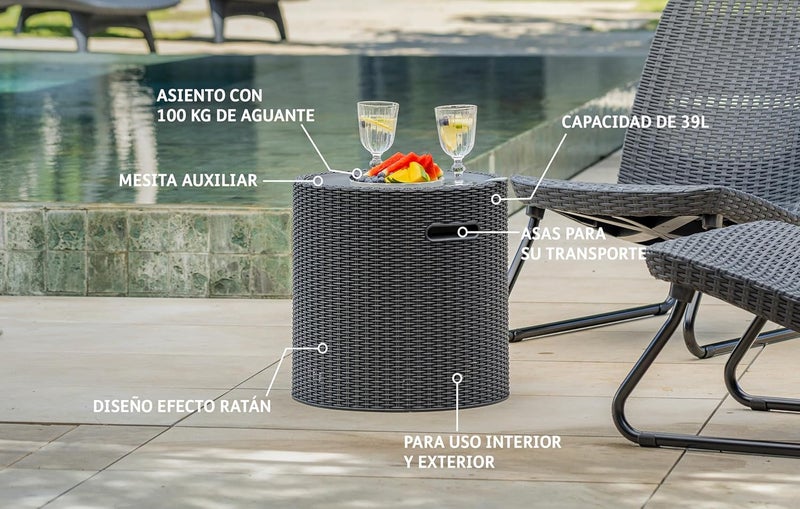 Keter Cool Stool Garden Table 39 Litre Brown - Image 4