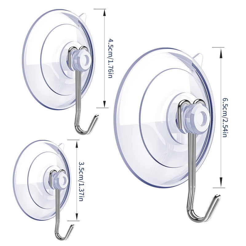 DSMY Suction Cup Hooks,6 PCS Clear Suction Cup for Glass Window Decor Shower Bathroom Glass Window Shower Kitchen, Reusable PVC Cups with Removable Stainless Hooks, Assorted (6) - Image 2