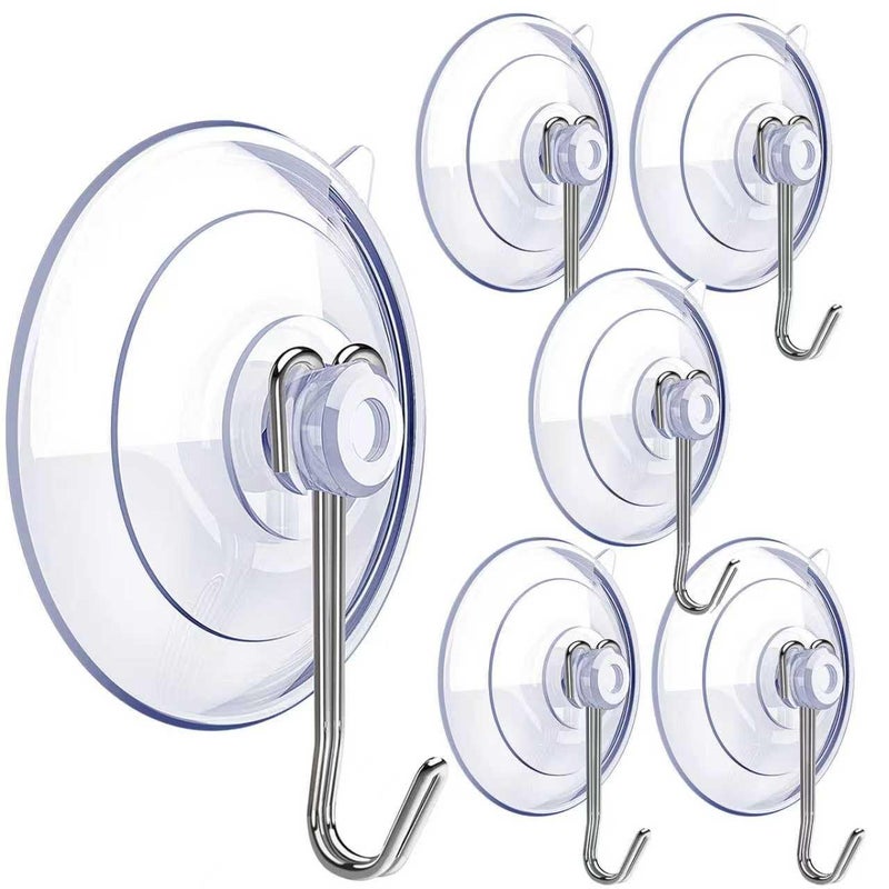 DSMY Suction Cup Hooks,6 PCS Clear Suction Cup for Glass Window Decor Shower Bathroom Glass Window Shower Kitchen, Reusable PVC Cups with Removable Stainless Hooks, Assorted (6) - Image 1