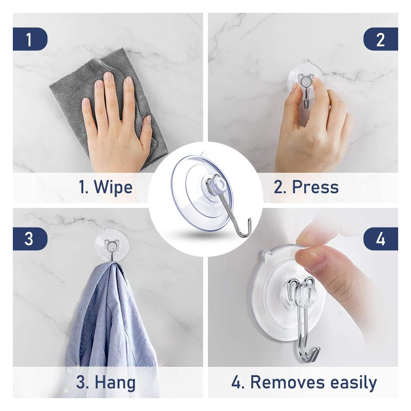 DSMY Suction Cup Hooks,6 PCS Clear Suction Cup for Glass Window Decor Shower Bathroom Glass Window Shower Kitchen, Reusable PVC Cups with Removable Stainless Hooks, Assorted (6) - Image 5