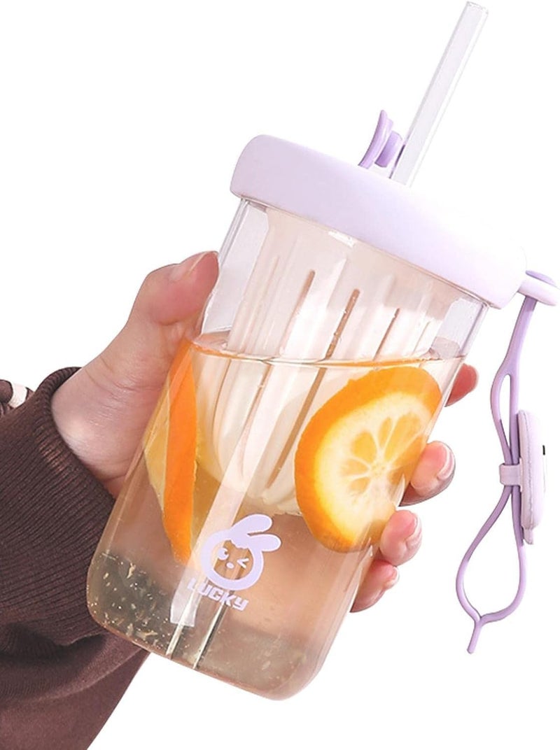 EXPORTTANZA 1Pcs Glass Tumbler with Fruit Infuser Lid and Straw Water Cup Portable Tea Water Separator Cup Straw Glass Bubble Milk Tea Cup Cold Brew Flower Water Cup Cherry BlossomPack of 1 - Image 2