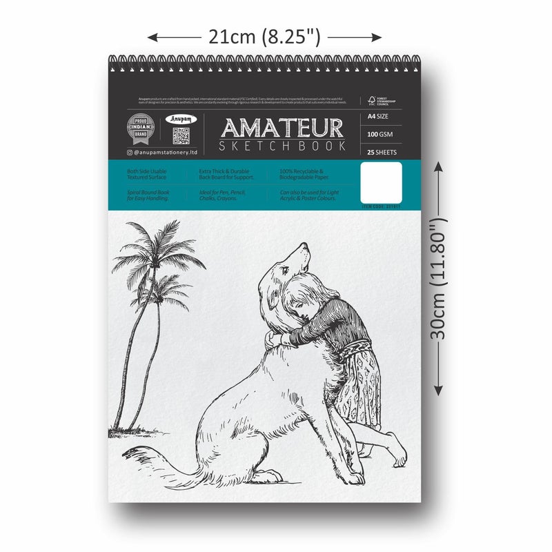 Anupam Anupam Amateur Sketch Book A4 25 Sheets 50 Pages 100GSM Durable Acid Free Drawing Book Top SpiralBound Sketchbook for Artists Kids for Marker Colored Pencil Charcoal Pastels Set of 3 - Image 2