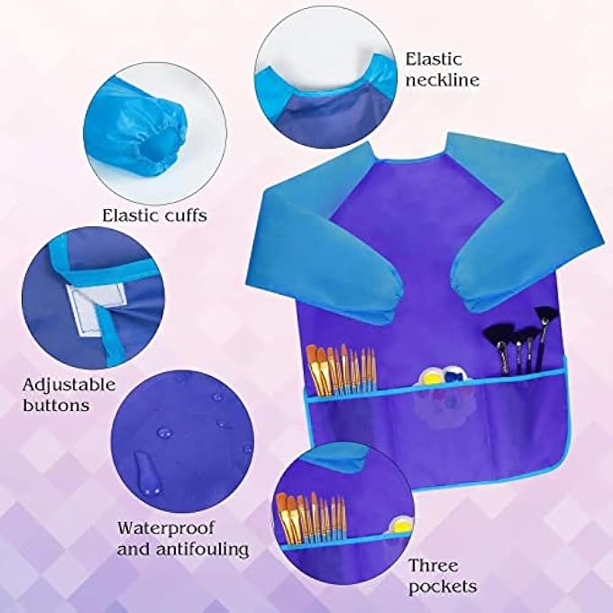 2 PACK KIDS ART SMOCKS TODDLER SMOCK WATERPROOF ARTIST PAINTING APRONS LONG SLEEVE WITH 3 POCKETS FOR AGE 2-6 YEARS - Image 3