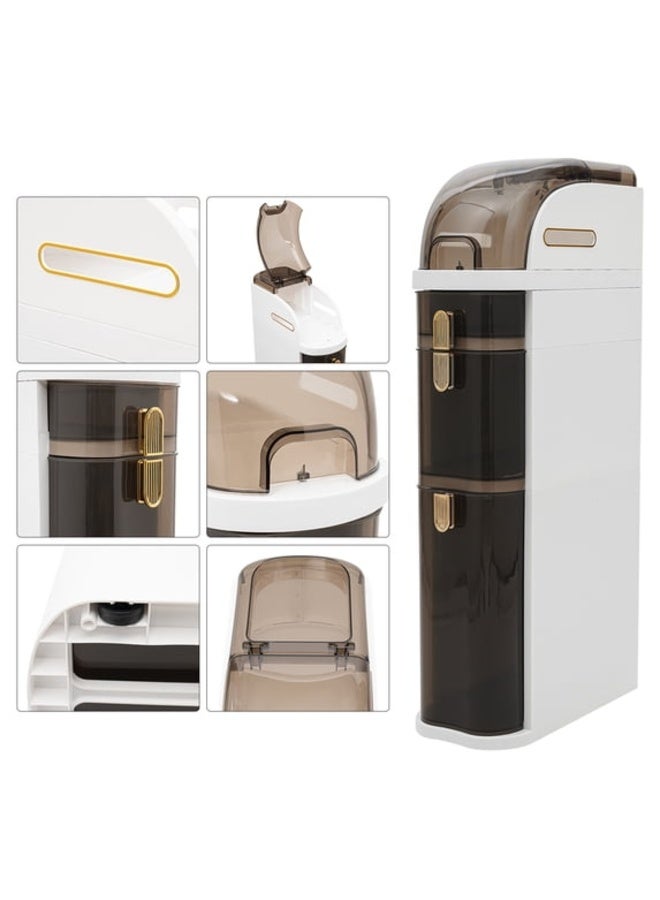 Happy Home Slim 3-Tier Floor Storage Cabinet with Casters, 42.5 × 19.2 × 82 cm Narrow Rolling Side Organizer Made of PP + PC with Clear Drawers, Flip-Open Top Cover and Side Tissue Opening, Space-Saving Mobile Storage Unit for Bathroom, Kitchen, Laundry Room, Bedroom, Living Room and Office - Image 3