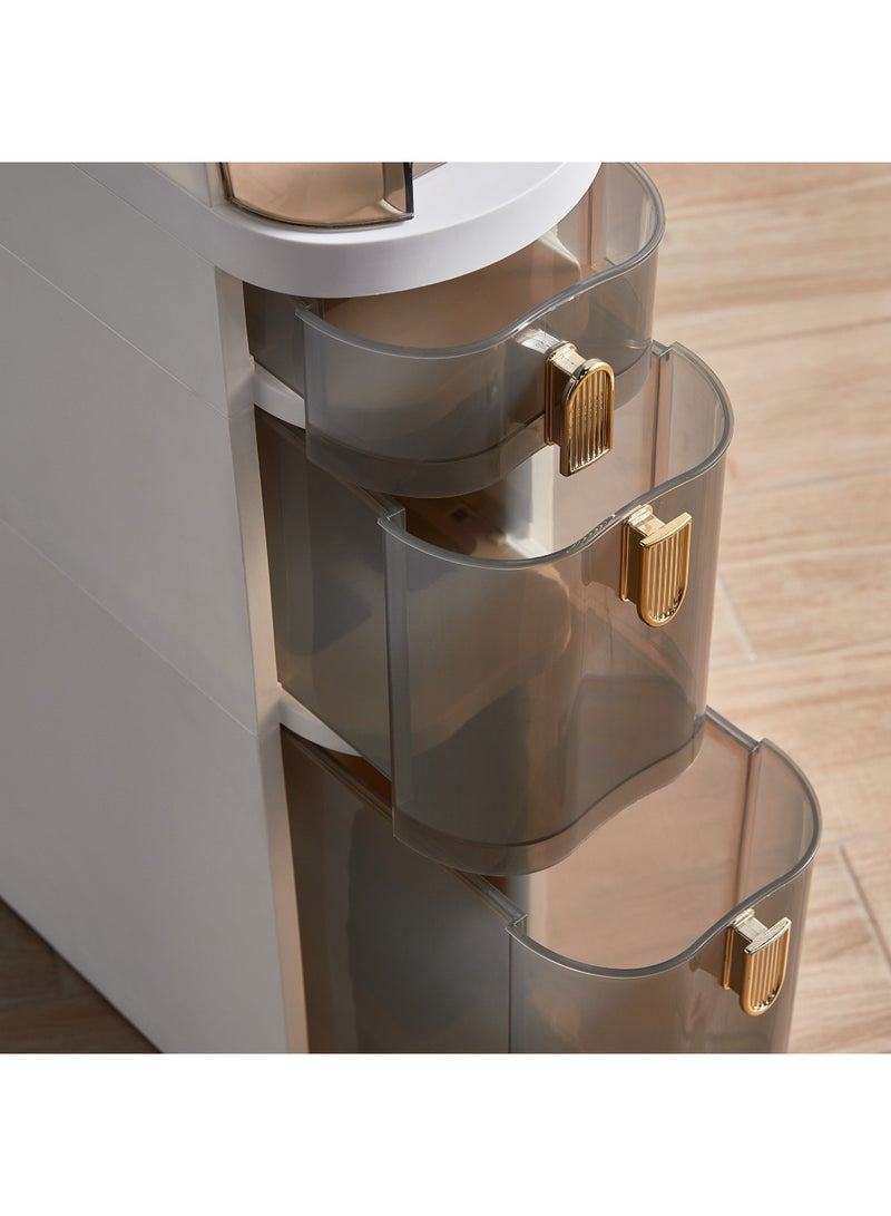 Happy Home Slim 3-Tier Floor Storage Cabinet with Casters, 42.5 × 19.2 × 82 cm Narrow Rolling Side Organizer Made of PP + PC with Clear Drawers, Flip-Open Top Cover and Side Tissue Opening, Space-Saving Mobile Storage Unit for Bathroom, Kitchen, Laundry Room, Bedroom, Living Room and Office - Image 5