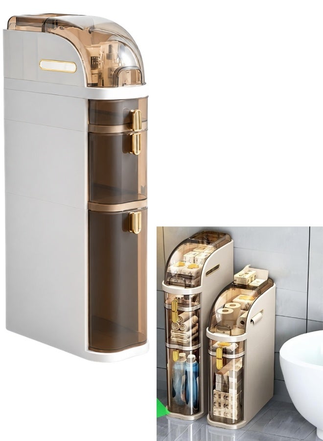 Happy Home Slim 3-Tier Floor Storage Cabinet with Casters, 42.5 × 19.2 × 82 cm Narrow Rolling Side Organizer Made of PP + PC with Clear Drawers, Flip-Open Top Cover and Side Tissue Opening, Space-Saving Mobile Storage Unit for Bathroom, Kitchen, Laundry Room, Bedroom, Living Room and Office - Image 1