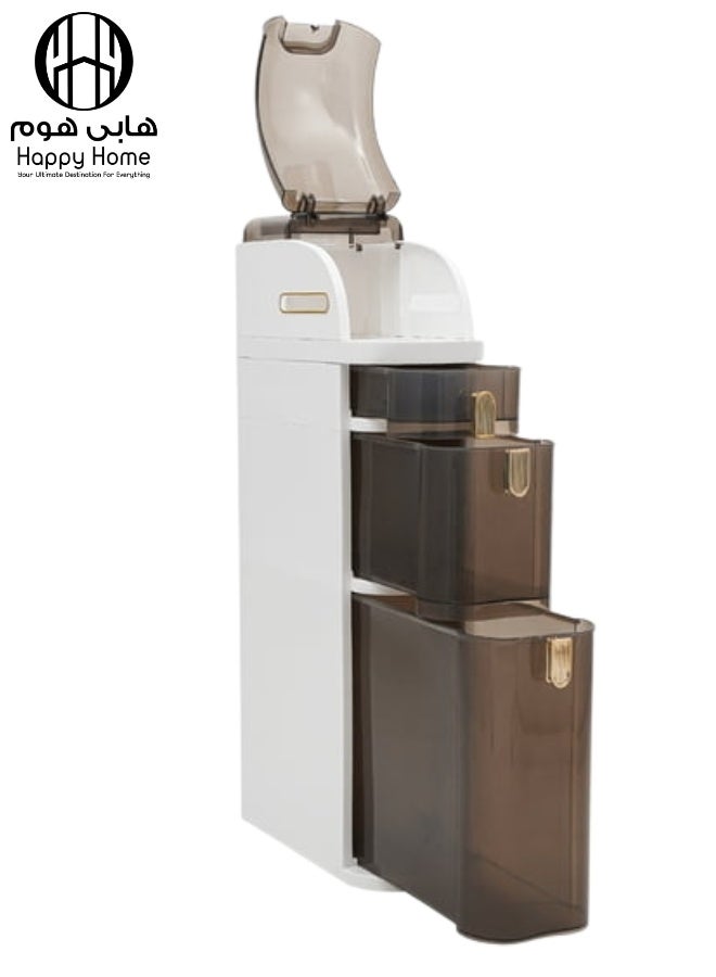 Happy Home Slim 3-Tier Floor Storage Cabinet with Casters, 42.5 × 19.2 × 82 cm Narrow Rolling Side Organizer Made of PP + PC with Clear Drawers, Flip-Open Top Cover and Side Tissue Opening, Space-Saving Mobile Storage Unit for Bathroom, Kitchen, Laundry Room, Bedroom, Living Room and Office - Image 2