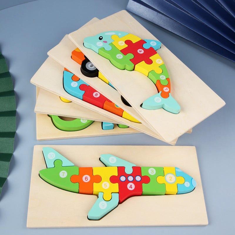 Wooden Children'S Puzzle Puzzle Toys Animal Traffic Early Education Cognitive Hand-Held Board Building Blocks Three-Dimensional Puzzle - Image 3
