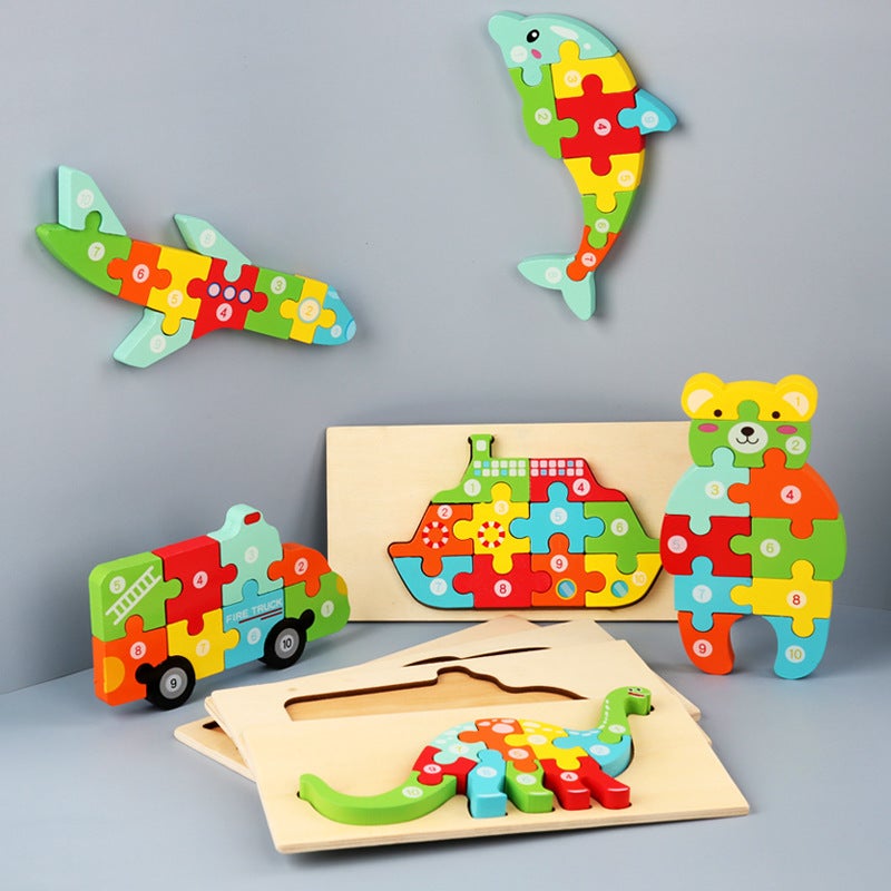 Wooden Children'S Puzzle Puzzle Toys Animal Traffic Early Education Cognitive Hand-Held Board Building Blocks Three-Dimensional Puzzle - Image 2