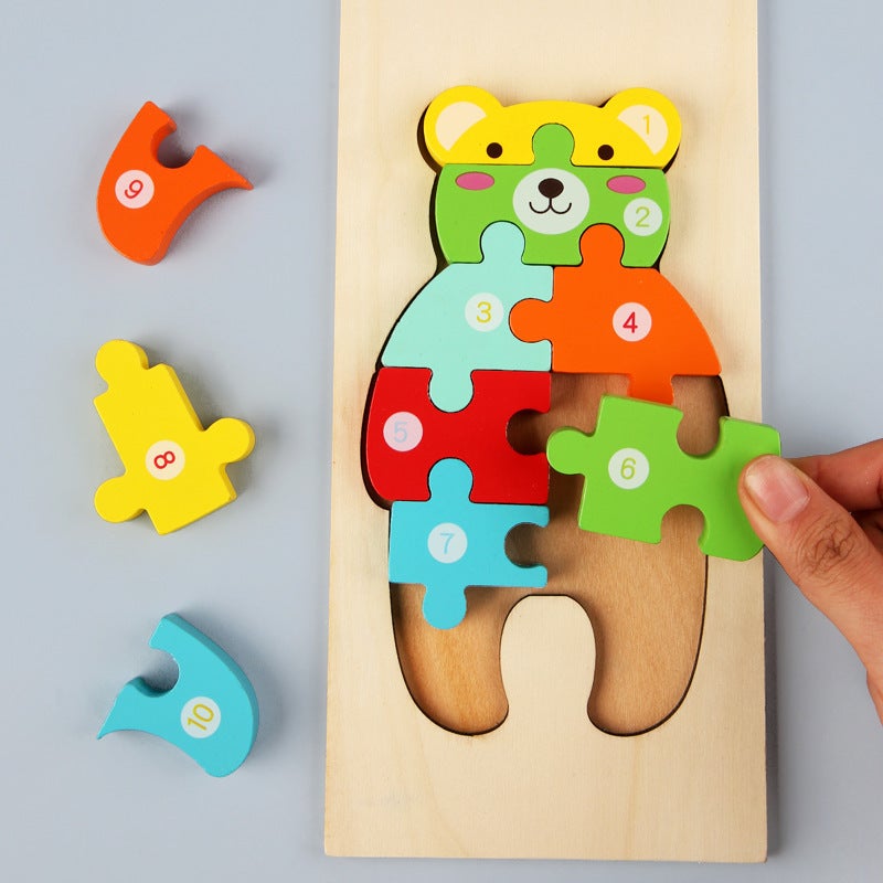 Wooden Children'S Puzzle Puzzle Toys Animal Traffic Early Education Cognitive Hand-Held Board Building Blocks Three-Dimensional Puzzle - Image 4