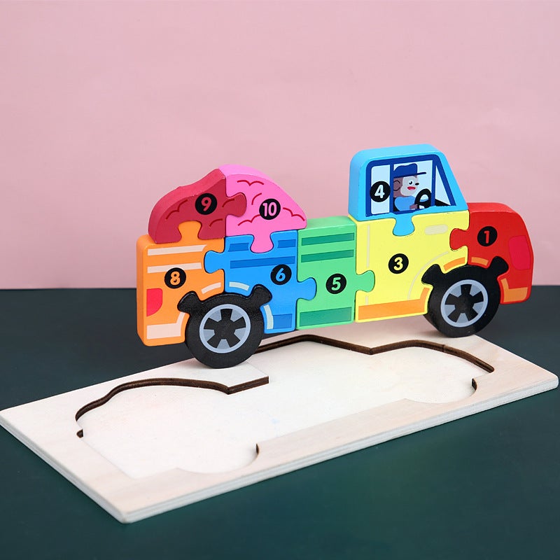 Wooden Children'S Puzzle Puzzle Toys Animal Traffic Early Education Cognitive Hand-Held Board Building Blocks Three-Dimensional Puzzle - Image 1