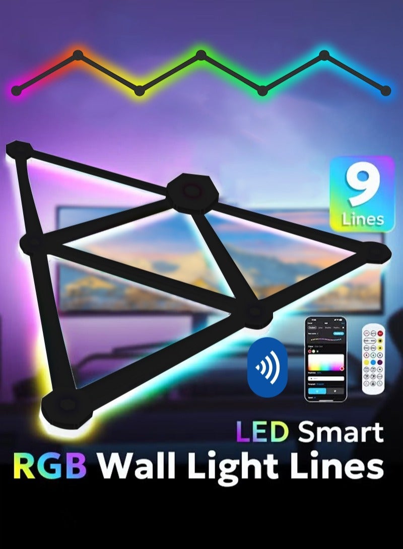ACHAS WiFi 9 LED Light Lines Smart LED Wall Light Lines 16M+ Color LED Dimmable Music Sync Gaming Room Bedroom Light Bars Kit Work Dual Mode Symphony Wall Light - Image 2