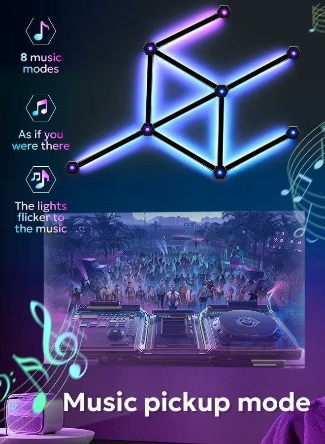 ACHAS WiFi 9 LED Light Lines Smart LED Wall Light Lines 16M+ Color LED Dimmable Music Sync Gaming Room Bedroom Light Bars Kit Work Dual Mode Symphony Wall Light - Image 4