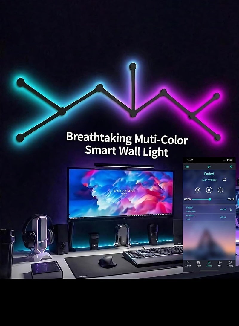 ACHAS WiFi 9 LED Light Lines Smart LED Wall Light Lines 16M+ Color LED Dimmable Music Sync Gaming Room Bedroom Light Bars Kit Work Dual Mode Symphony Wall Light - Image 1