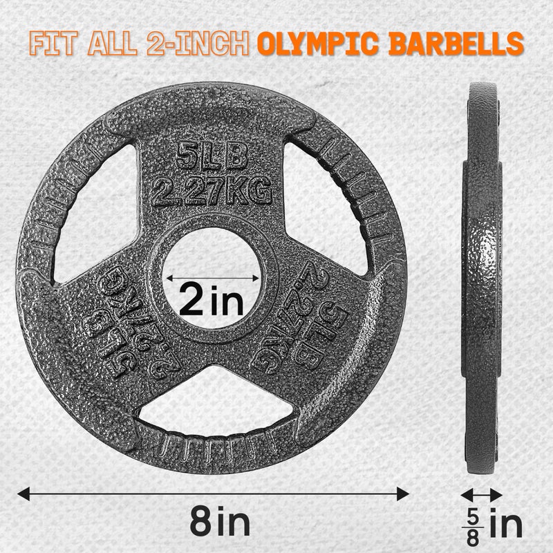 Yes4All Tri-Grip Handles Olympic Weight Plates/Cast Iron Weight Plates, Suitable for Barbell Exercises, Strength, Flexibility Training - 5LB (Single) - Image 2