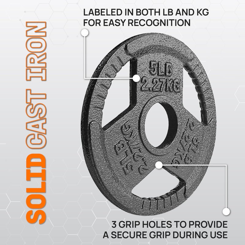 Yes4All Tri-Grip Handles Olympic Weight Plates/Cast Iron Weight Plates, Suitable for Barbell Exercises, Strength, Flexibility Training - 5LB (Single) - Image 3
