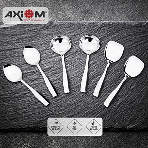 Axiom Serving Tools Stainless Steel 6 Piece Heavy Gauge Non-Stick Set of 2 Soup Ladle (Karchi), 2 Solid Spoon (Chamcha) and 2 Rice Spoon for Serving Soup/Curry/Dal/Rice/Pasta - 27 Cm - Image 3