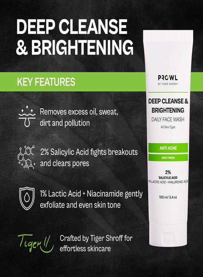 PROWL by Tiger Shroff Facewash 2% Salicylic Acid | Anti Acne For Dry Combination Oily & Acne Prone Man Skin Care with 1% Lactic Acid, Hyaluronic Acid | Exfoliating Brightening Cleanser Face Wash For Men | 100ml - Image 4