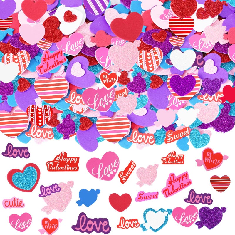 JULBEAR 300 Pcs Valentine's Day Heart Foam Stickers Glitter Self-Adhesive Colorful Mixed Foam Stickers for Kids Party Valentine's Day Wedding Mother's Day DIY Crafts Favor Supplies Home Decorations - Image 1