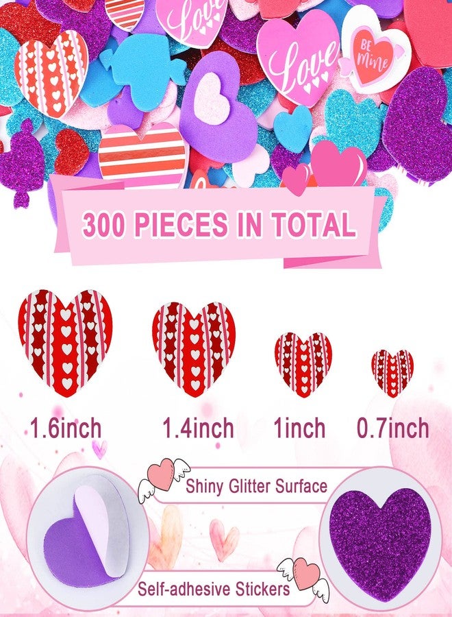 JULBEAR 300 Pcs Valentine's Day Heart Foam Stickers Glitter Self-Adhesive Colorful Mixed Foam Stickers for Kids Party Valentine's Day Wedding Mother's Day DIY Crafts Favor Supplies Home Decorations - Image 2