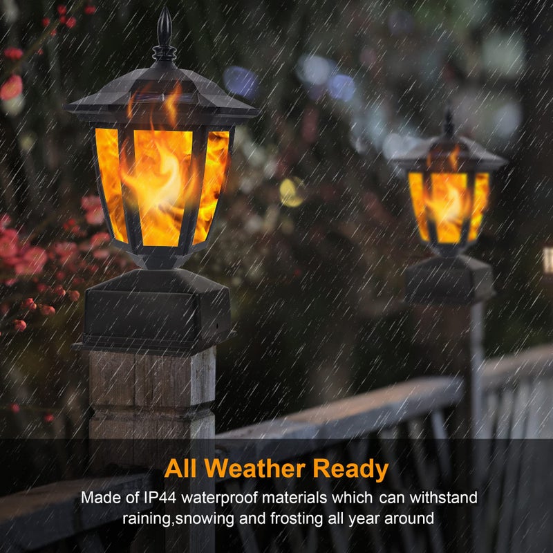 Dynaming Solar Flame Post Lights Outdoor, Solar Powered Lamps Fence Post Cap Lights, Flickering Flame LED Lantern Decorative Waterproof for Garden Deck Patio, Fit 4x4, 5x5 or 6x6 Wooden Posts, 4 Pack - Image 4