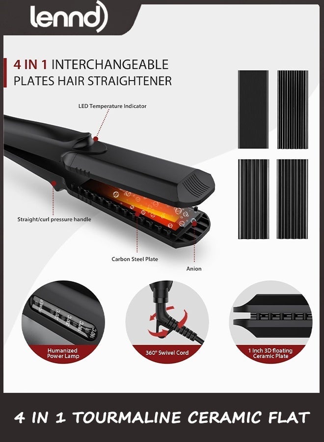 لينند مكواة فرد وتجعيد الشعر - مكواة فرد وتجعيد الشعر 4 في 1 من سيراميك التورمالين لتصفيف الشعر مع درجة حرارة قابلة للتعديل - درجة حرارة عالية في الصالون 320 درجة فهرنهايت - 430 درجة فهرنهايت لجميع أنواع الشعر - Image 5