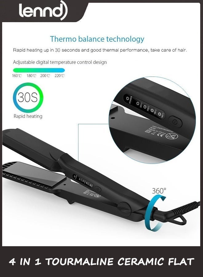 لينند مكواة فرد وتجعيد الشعر - مكواة فرد وتجعيد الشعر 4 في 1 من سيراميك التورمالين لتصفيف الشعر مع درجة حرارة قابلة للتعديل - درجة حرارة عالية في الصالون 320 درجة فهرنهايت - 430 درجة فهرنهايت لجميع أنواع الشعر - Image 4