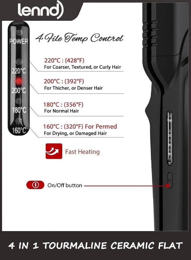 لينند مكواة فرد وتجعيد الشعر - مكواة فرد وتجعيد الشعر 4 في 1 من سيراميك التورمالين لتصفيف الشعر مع درجة حرارة قابلة للتعديل - درجة حرارة عالية في الصالون 320 درجة فهرنهايت - 430 درجة فهرنهايت لجميع أنواع الشعر - Image 3