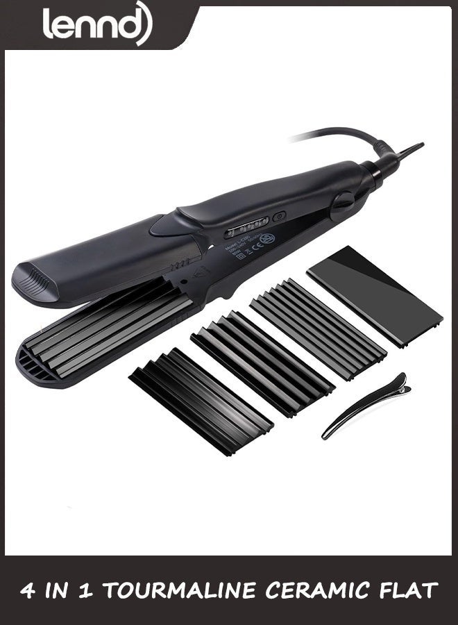 لينند مكواة فرد وتجعيد الشعر - مكواة فرد وتجعيد الشعر 4 في 1 من سيراميك التورمالين لتصفيف الشعر مع درجة حرارة قابلة للتعديل - درجة حرارة عالية في الصالون 320 درجة فهرنهايت - 430 درجة فهرنهايت لجميع أنواع الشعر - Image 1