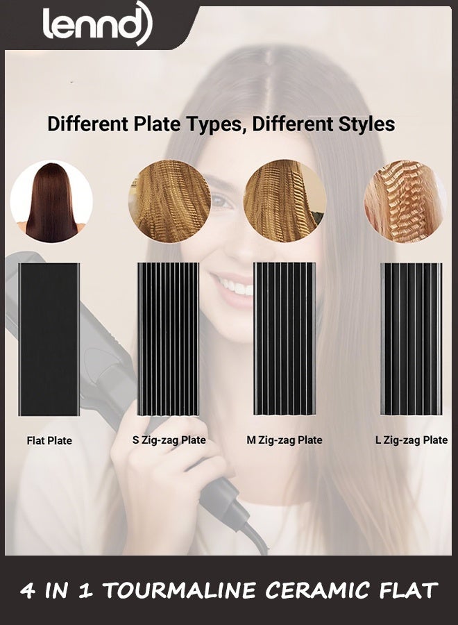 لينند مكواة فرد وتجعيد الشعر - مكواة فرد وتجعيد الشعر 4 في 1 من سيراميك التورمالين لتصفيف الشعر مع درجة حرارة قابلة للتعديل - درجة حرارة عالية في الصالون 320 درجة فهرنهايت - 430 درجة فهرنهايت لجميع أنواع الشعر - Image 2