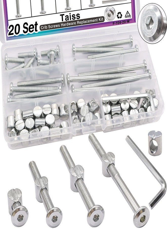 Taiss 20 Set Crib Screws M6X20Mm/40Mm/60Mm/80Mm Baby Crib Hardware Replacement Kit, Bunk Bed Screws Hex Socket Bolts Bolts With Nuts - Image 1