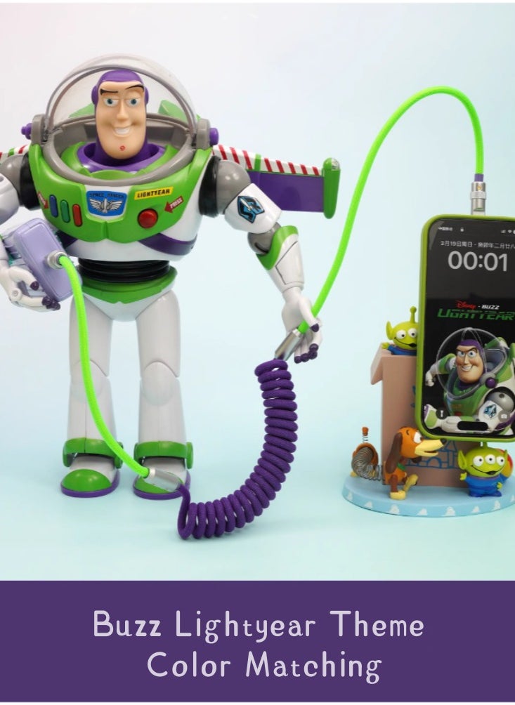 Generic - Suitable For Apple, Android, Mobile Phones, Car Audio Systems, CarPlay, Car Weaving, And Silicone Spring Data Cable. Purple + green color scheme 1-meter USB-A for Apple 12W iPhone 6-14 - Image 1