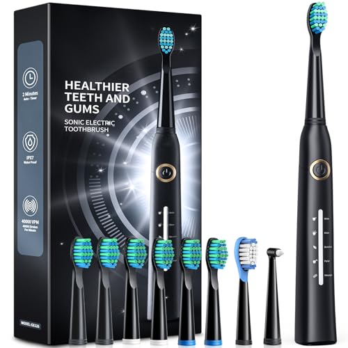 TEETHEORY Sonic Electric Toothbrushes for Adults and Kids, 8 Brush Heads Electric Toothbrush with 40000 VPM Deep Clean 5 Modes, Rechargeable Fast Charge 4 Hours Last 30 Days - Image 1