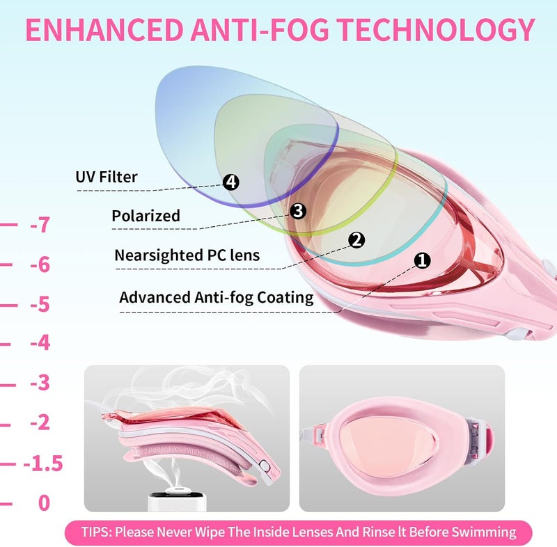 WAVE Nearsighted Swim Goggles,Shortsighted Swimming Goggles for Adults Youth, Anti Fog UV Protection Comfort Silicone Frame - Image 5