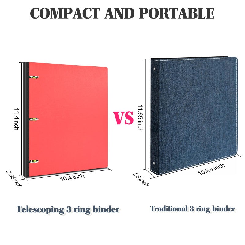 INFUN Telescoping 3 Ring Binder - 4PCS, Portable Plastic 3 Ring Binder with Telescoping Spine, Binders with Foldable Front Cover Holds 8.5"x11" Paper for School, Office, Homes - Image 3