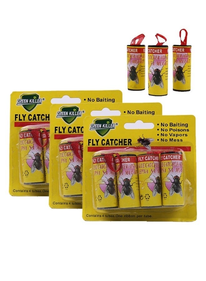 GREEN KILLER 12 Pcs Fly Catcher Sticky Tape, Fly Paper Without Insecticides, Indoor Fly Trap, Kitchen Sticky Fly Trap for Indoor or Outdoor Use  Insect Pest Control Repellent - Image 1