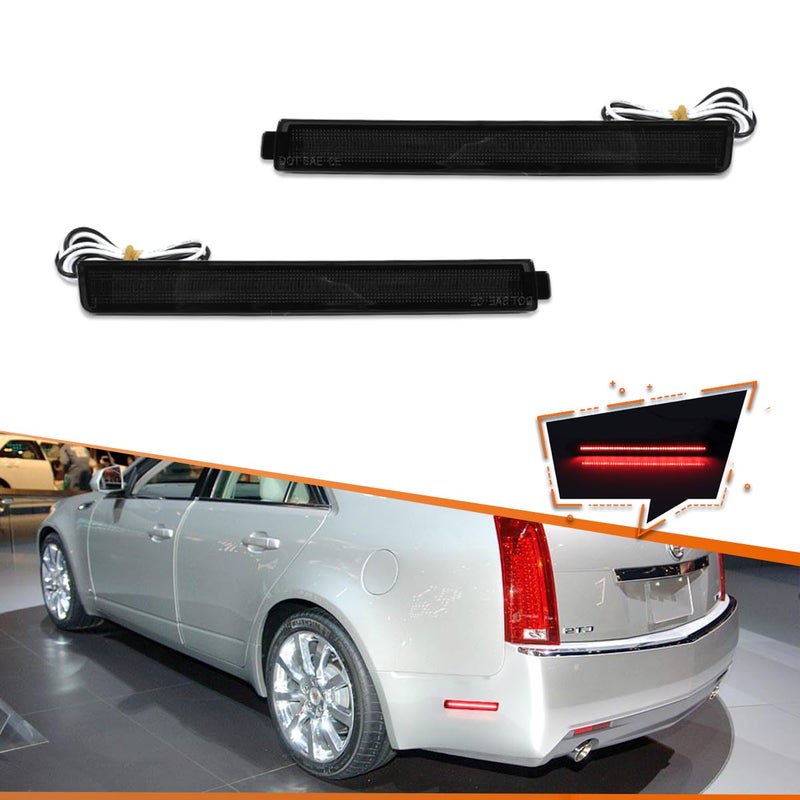 ADIIL Smoked Cover Lens Red LED Rear Bumper Side Marker Light Reflectors Assembly For 20082013 Cadillac CTS CTSV