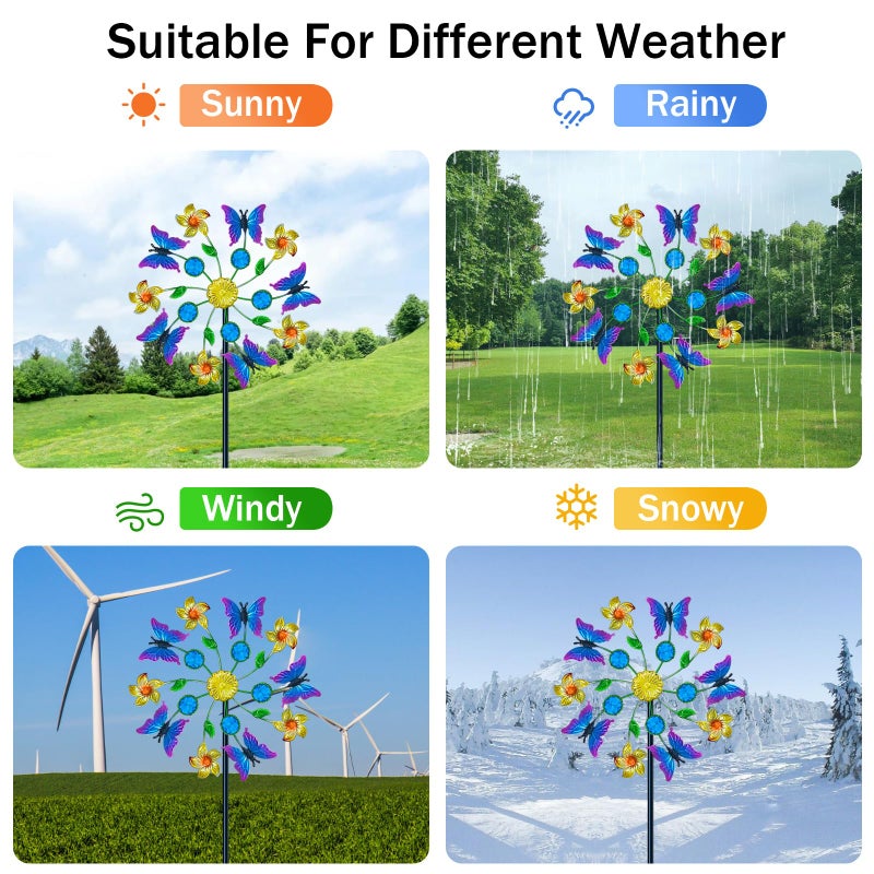 Yourongmao 44" Butterfly Garden Wind Spinners - Metal Outdoor Stake Spinner Windmills, Wind Sculpture Yard Art Decorations for Patio & Lawn - Image 4