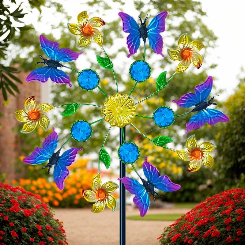 Yourongmao 44" Butterfly Garden Wind Spinners - Metal Outdoor Stake Spinner Windmills, Wind Sculpture Yard Art Decorations for Patio & Lawn - Image 5