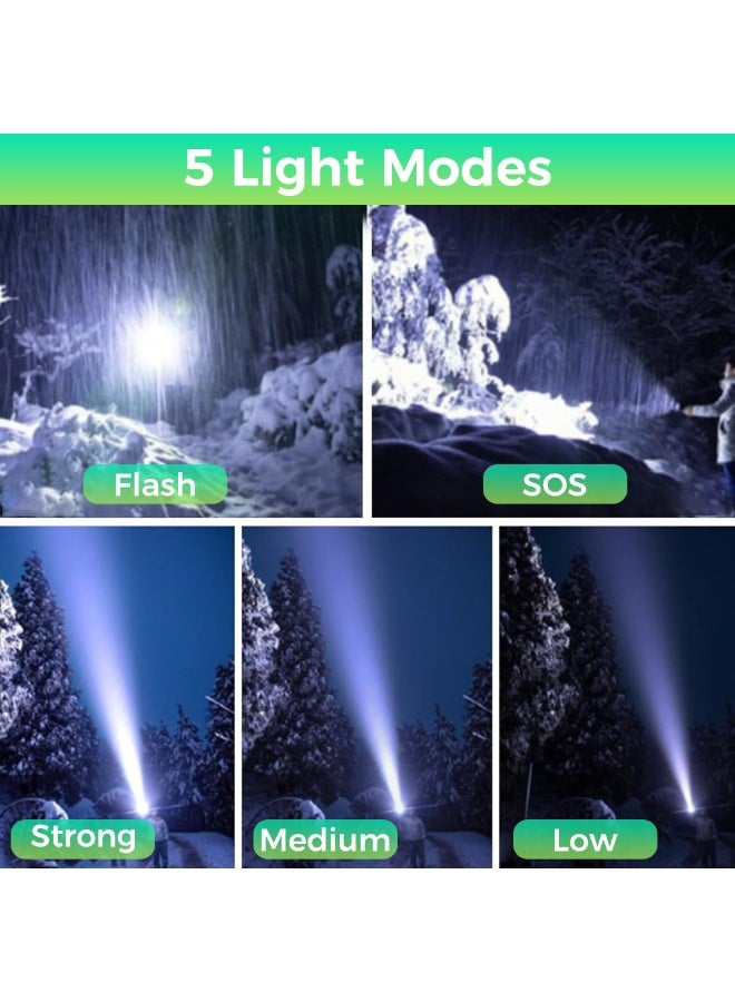 HASTHIP® Rechargeable Flashlight, 2000 Lumens High Brightness Handheld LED Torch, USB Rechargeable, IPX6 Waterproof, 6 Modes, Zoomable Focus, Lightweight & Portable, for Emergency, Camping, Hiking - Image 5