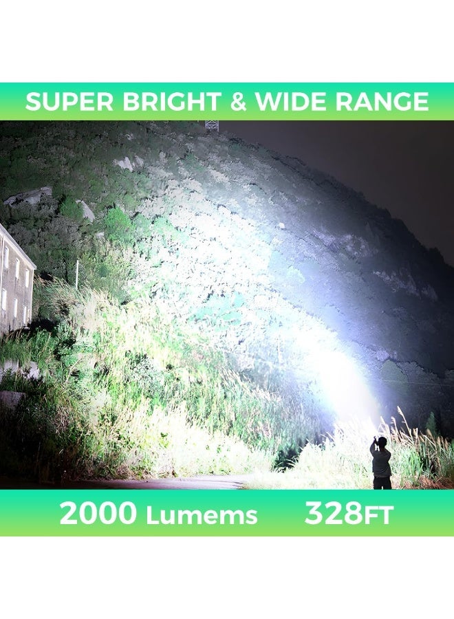 HASTHIP® Rechargeable Flashlight, 2000 Lumens High Brightness Handheld LED Torch, USB Rechargeable, IPX6 Waterproof, 6 Modes, Zoomable Focus, Lightweight & Portable, for Emergency, Camping, Hiking - Image 3