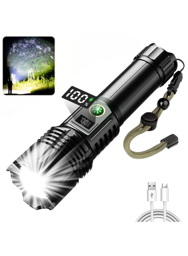 HASTHIP® Rechargeable Flashlight, 2000 Lumens High Brightness Handheld LED Torch, USB Rechargeable, IPX6 Waterproof, 6 Modes, Zoomable Focus, Lightweight & Portable, for Emergency, Camping, Hiking - Image 1
