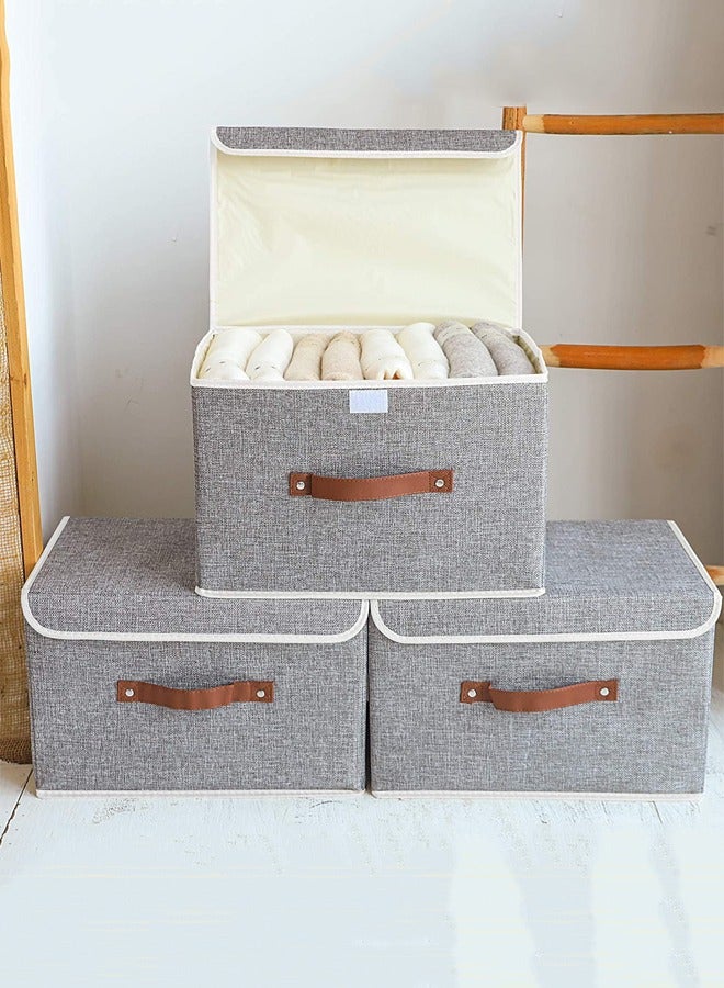3 Pack Foldable Storage Bins with Lids Collapsible Storage Box with Handle, for Organizing Clothes, Toys, Office, 38x25x25cm, Grey  - Image 4