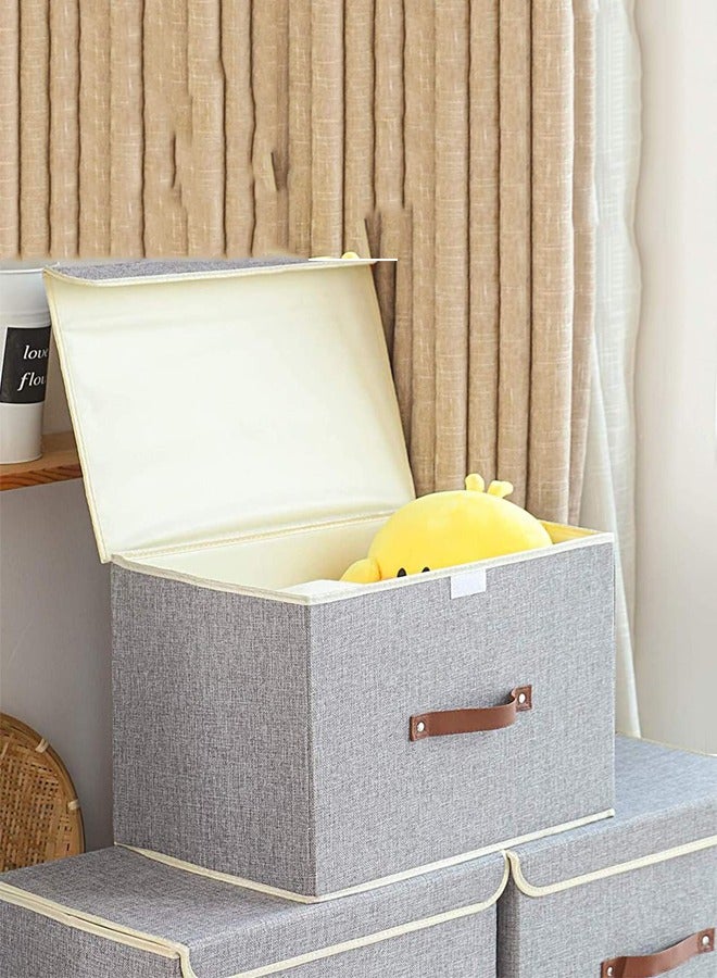 3 Pack Foldable Storage Bins with Lids Collapsible Storage Box with Handle, for Organizing Clothes, Toys, Office, 38x25x25cm, Grey  - Image 5