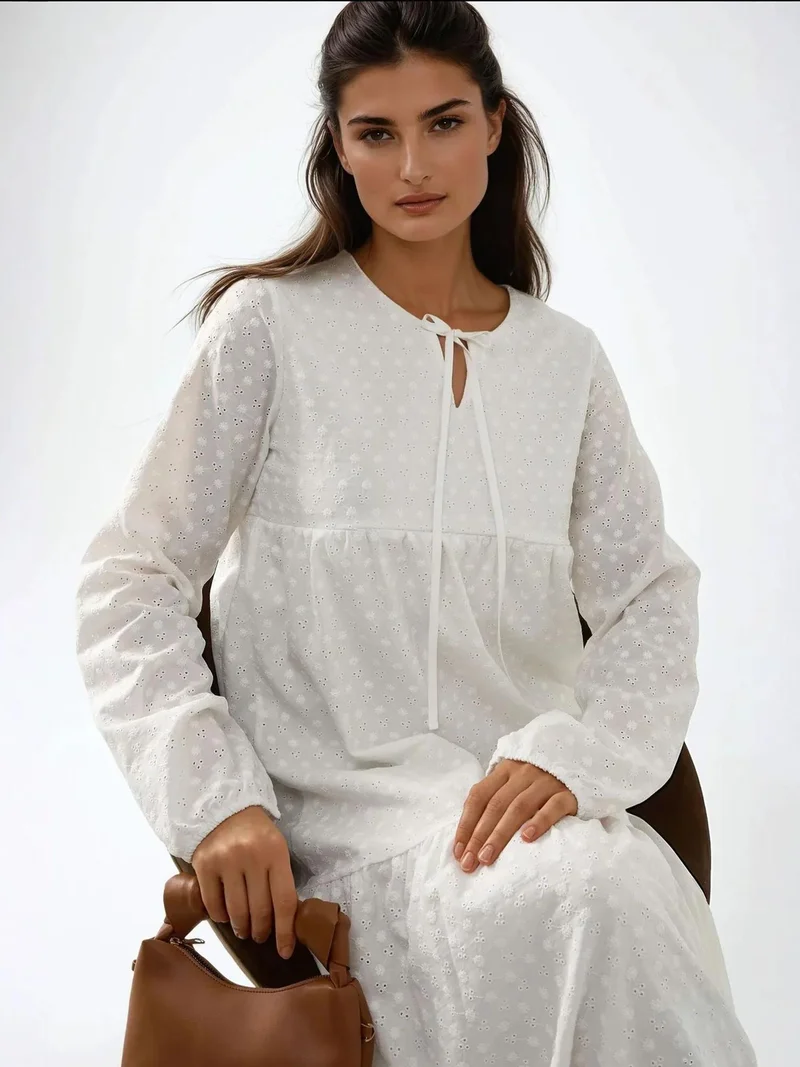 HICCUP Textured Maxi Dress with Crew Neck