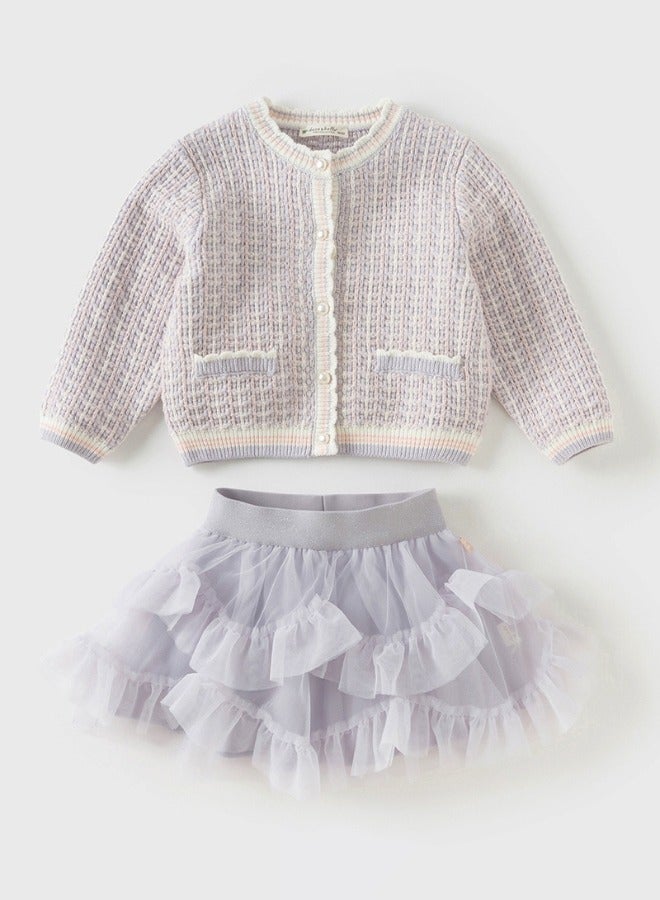 Dave & Bella Girls Knitted Cardigan and Layered Tulle Skirt Set - Image 3